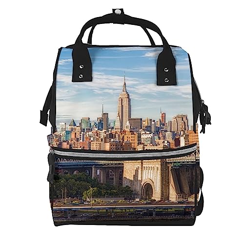 Sac à dos à langer grande capacité noir imprimé New York City pour voyage