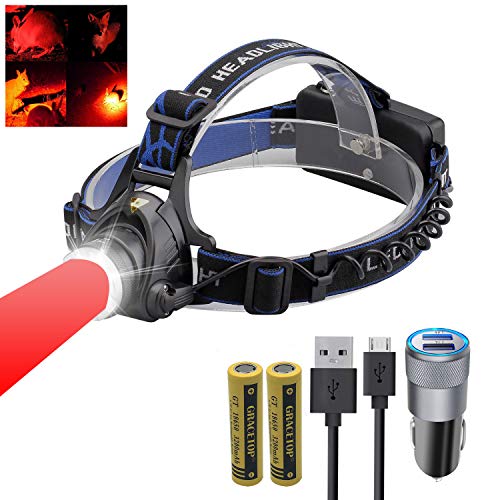 Redlight LED Headlamp Rechargeable, 3-Mode Rechargeable Zoomable Hunting LED head lamp flshlight
