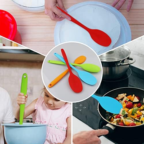 4 pcs Silicone Spoons, 11inches Mixing Spoons Heat Resistant Baking Serving Spoon Silicone Cooking Tools One Piece Design Silicone Spoon for Kitchen Cooking Stirring (27.7cm Long)