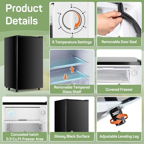 Zibbizo TT-0911-XIBIXI-HEI Upgraded Mini Fridge For Bedroom 3.2 Cu.Ft Small Refrigerator thumb #4