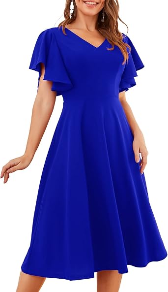 Bridesmay Womens Formal Wedding Guest Dress for Women 2026 Short Sleeve Fit and Flare Tea Party Dresses