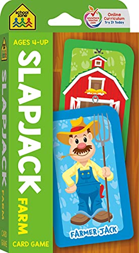 School Zone - Slapjack Farm Card Game - Ages 4+, Preschool to Kindergarten, Animals, Counting, Matching, Vocabulary, and More (School Zone Game Card Series)