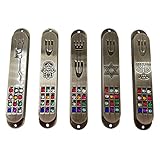 Set of 5 Pewter Jewish MEZUZAH CASE with Hoshen 12 Tribes of Israel Star of David Menorah Door Mezuz