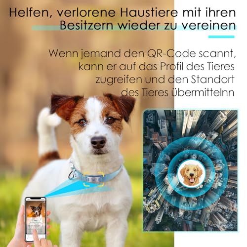 ThinkPet Intelligenter QR-Code Hundehalsband - Aus Nylon, Verstellbare Größe, Langlebig & Komfortabel, Echtzeit-Ortung mit Kontaktinformationen des Besitzers-Hellblau-Klein(Halsumfang:22-30cm)