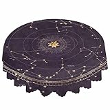 IBILIU Astrological Star Map Round Tablecloth,Planetary Zodiac Constellations Dark Purple Water Resistant Polyester Table Cloth Decorative Table Cover for Kitchen, Dining Desk,Party,Holiday - 58 Inch