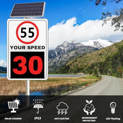 35 MPH Solar Powered Radar Speed Limit Sign - 24"x35" LED Display Aluminum Traffic Sign for Highways & Roads - Enhance Safety & Visibility