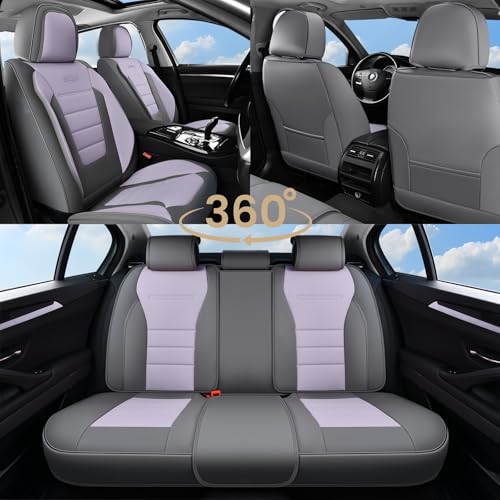 Image of Coverado Car Seat Covers Front, Seat Covers for Cars, Waterproof 2-Pack Car Seat Cushions, Leather Carseat Seat Protectors, Universal Seat Covers Fit for Most Sedans SUV Pick-up Trucks(Gray&Purple)