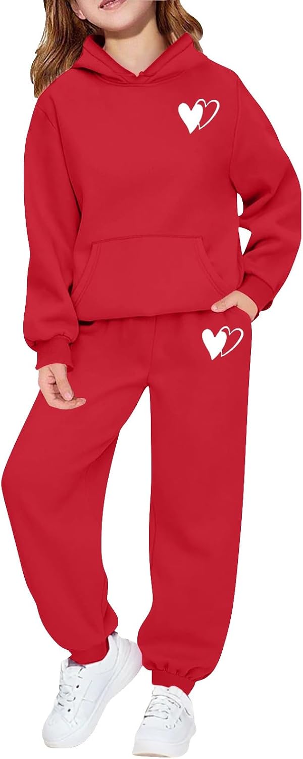 Girls Boy Half Zip 2 Pcs Outfits Sweatsuit Cute Preppy Sweatshirt Sweatpants Set Athletic Sports Running Activewear