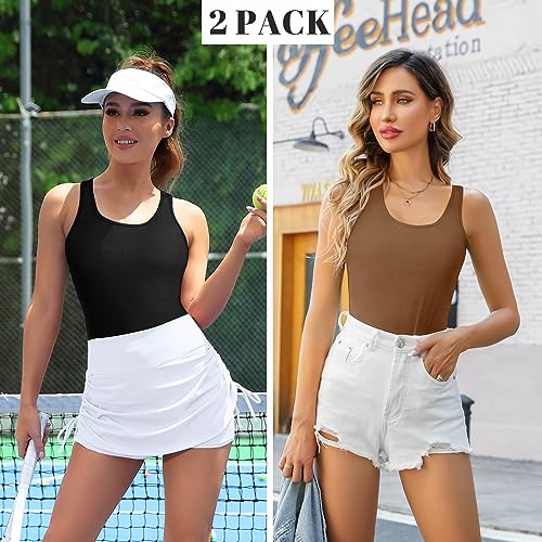Image of V FOR CITY Womens Unpadded Shelf Bra Tank Tops Racerback Workout Camis Yoga Shirt Cotton Undershirt 2 Pack