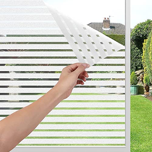 Image of WISDOM Privacy Window Film Frosted Glass Film Glass Film No Glue Anti-UV Window Sticker Non Adhesive for Privacy Office Meeting Room Bathroom Living Room (Stripe Frosted, 12 x 140 inch)