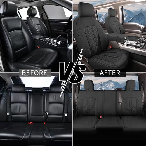 Tecoom Seat Covers for Ram Full Set Leather Pickup Seat Cushion Protector Custom Fit for 2009-2018 Dodge Ram 1500, 2010-2023 Ram 2500 3500 Crew Mega Cab, 2019-2023 Ram 1500 Classic Only, Black - Thumbnail 6