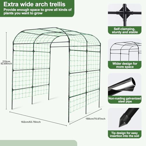 Lalahoni Large Garden Trellis Arch for Climbing Plants Outdoor, 7.8 feet Tall Metal Walkway Arbor Plant Support Vine Flower Vegetables Cucumber Trellis for Raised Bed, with Netting, Lightweight by lalahoni - Image 4
