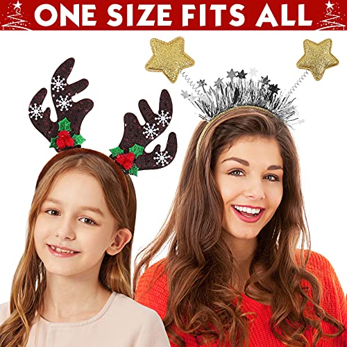 Lurrose Tiaras de Natal, chapéus de festa de elfo, árvore de Natal, renas para cabeça, lantejoulas d