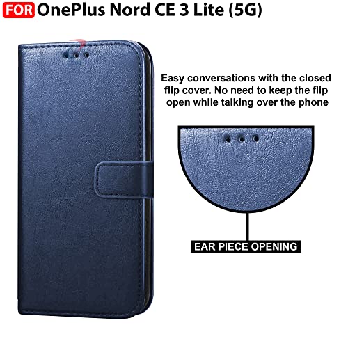 Image of CEDO Flip Cover for OnePlus Nord CE 3 Lite (5G) | Leather Finish | Inside Pockets & Inbuilt Stand | Shockproof Wallet Style Magnetic Closure Back Case Flipcover (Blue)
