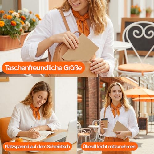 Foliom 5er Notizbuch A5 Blanko - Kraftpapier Notizheft mit Fadenbindung - 60 Seiten (80g/m²) Beiges Papier - Skizzenheft Klein Flachliegend für Schule, Büro & Reise