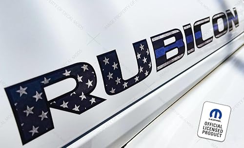 Decal Mods Rubicon Hood Graphic Decals Stickers fits Jeep Wrangler JK Rubicon (2007-2018) Distressed US Flag Thin Blue line wBlack Outline (Set of
