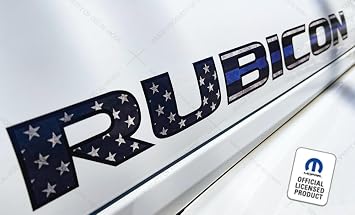 Rubicon Hood Graphic Decals Stickers fits Jeep Wrangler JK Rubicon 2007-2018 Distressed US Flag Thin Blue line w/Black Outline Set of 2 | FJ7T1