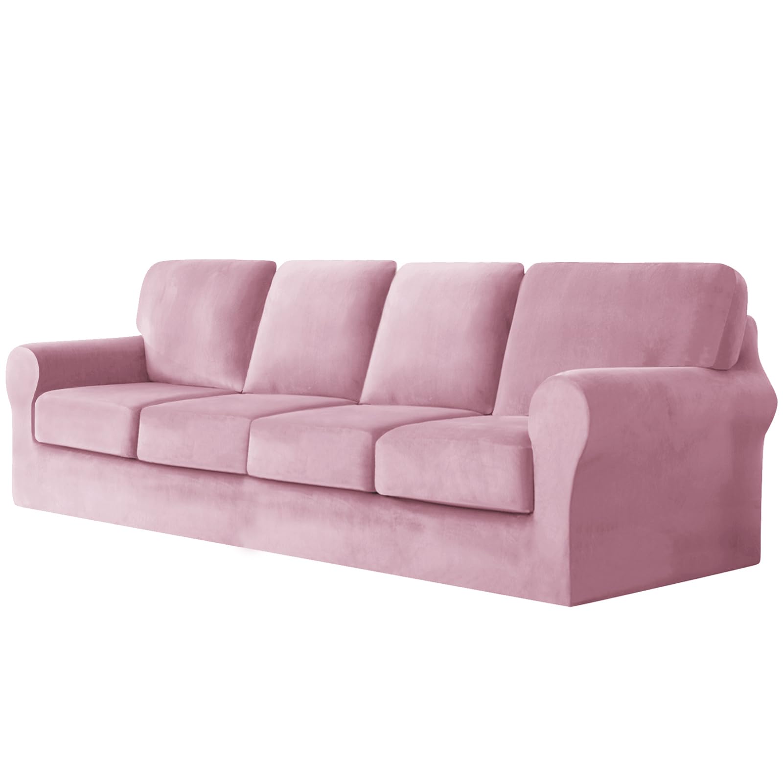 SYLC Sofa Cover with Separate Seat Cushions and Backrests Stretch Velvet Sofa Slipcover Couch Covers Furniture Protector Split Combined (Pink,4 Seat Set 9 PCS)