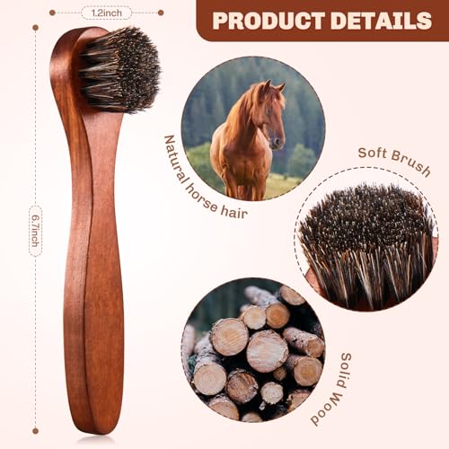 Image of 4 Pcs Horsehair Shine Shoes Brush Kit Polish Dauber Applicators Cleaning Leather Shoes Boots Care Brushes Suede Cleaner Brush with Microfiber Shoe Cloth(Brown Handle A)