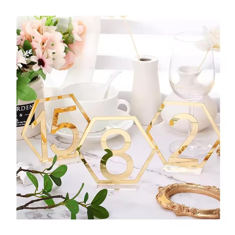 Tischnummern Mit Blumenmuster Aus Acryl - Set Mit 15 Nummern (1-15) Und Ständern, Für Hochzeit, Empfang, Partys