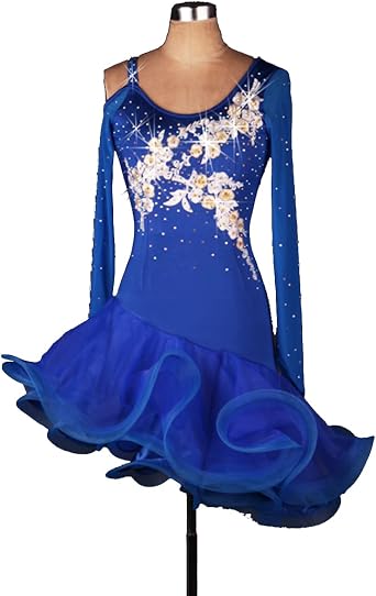 Latin Dance Dresses Women Ballroom Salsa Samba Costume Crew Neck Long Sleeves Latin Competition Dress