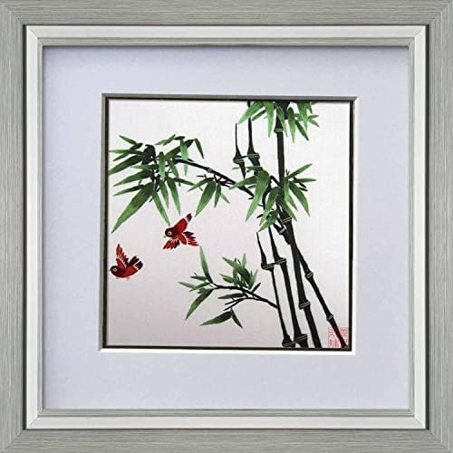 SpecialArt 100% Handmade Silk Embroidery Wall Hanging Painting Japanese Bamboo and Birds 37084WFB2