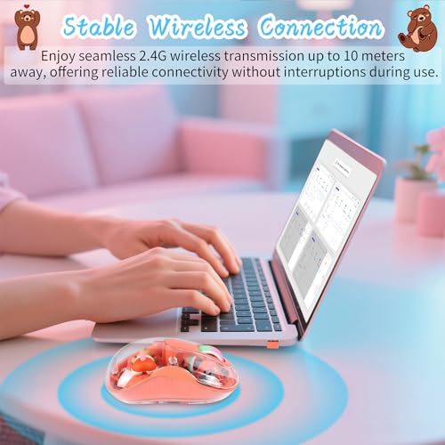 Image of elec Space Cute Wireless USB C Mouse - Bluetooth Triple Mode Rechargeable Cartoon Mouse for Laptops, iPads & MacBook Air /Pro - Silent Operation, Portable Design, Unique Magnetic Character (Orange)