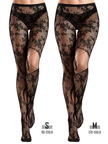 Image of Fourluoo 6 Pairs Women Fishnet Tights Lace Ripped Spider Web Fishnets Leggings Mesh Pantyhose Thigh High Stockings