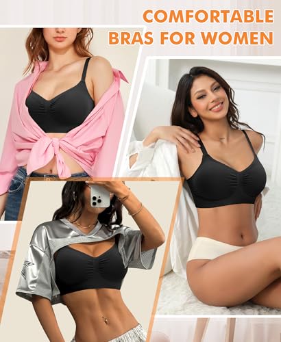 Image of Wireless Sewn in Padded Bras for Women Comfortable Full Coverage Bralettes No Underwire Everyday Tshirt Bra