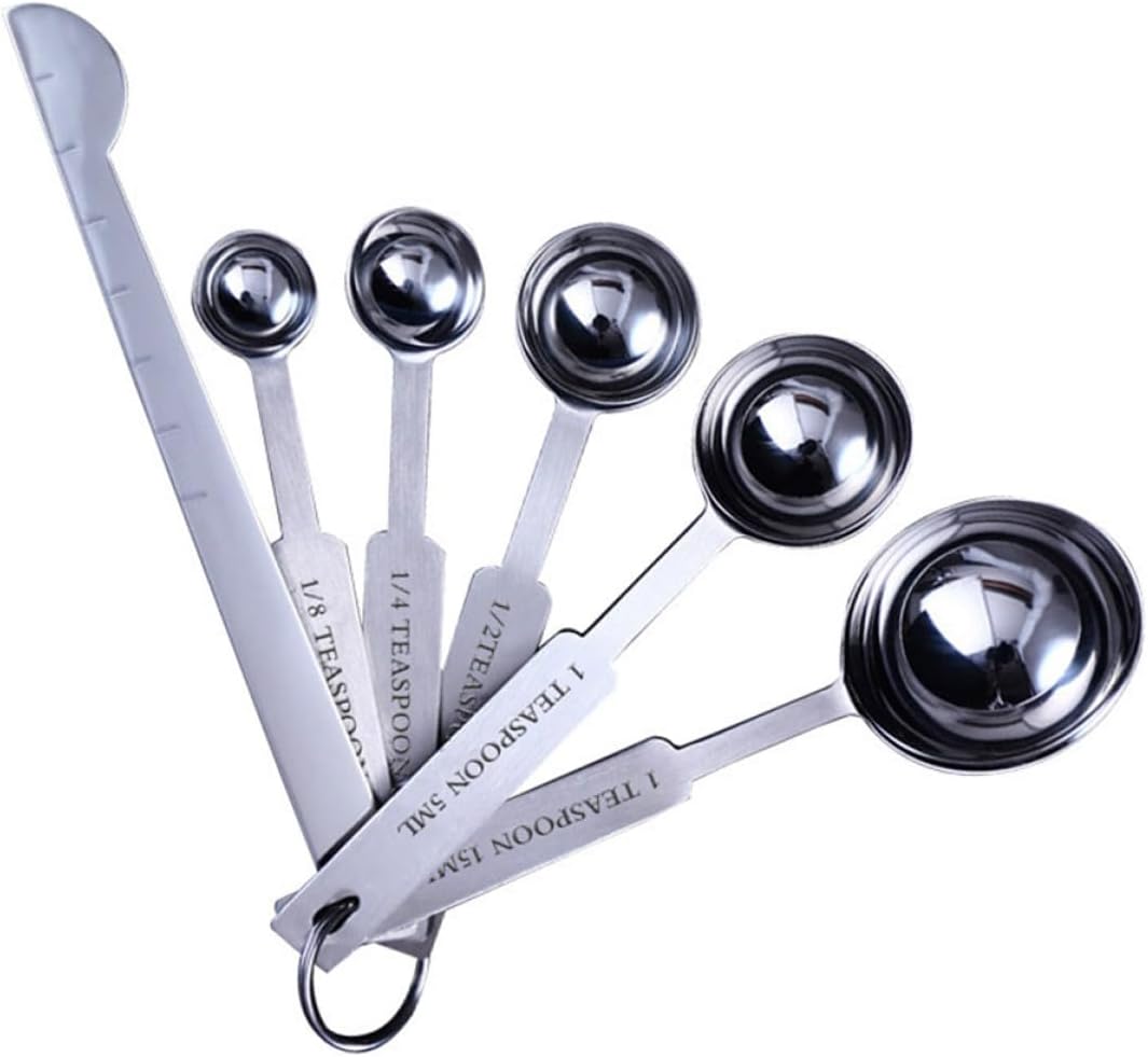 KICHOUSE Stainless Steel Measuring Spoon and Container Set, 11pcs (6 Spoons + 5 Containers) with Precise Scale, Baking and Cooking Kitchen Utensils for Home Use