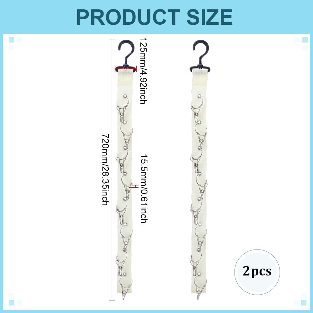 2Pcs Plush Doll Display Strap with 8Pcs Clips Beige Plush Doll Hanging Storage Rope Stuffed Animals Hanging Storage Chain Display Holder Chain for Wall Corner Nursery Play Room