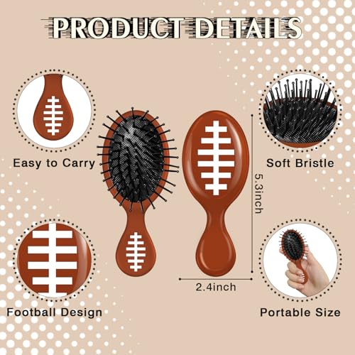 12 Pcs Football Mini Detangler Brush, Mini Travel Hair Brush, Bristles Plastic Detangling Brush, No Tangle Soft Flexible Bristles for Straight, Curly, Thick Hair for Football Team Gift Sport Party — view 5