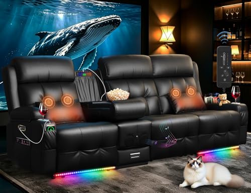 3-Seat Power Theater Recliner with Lights