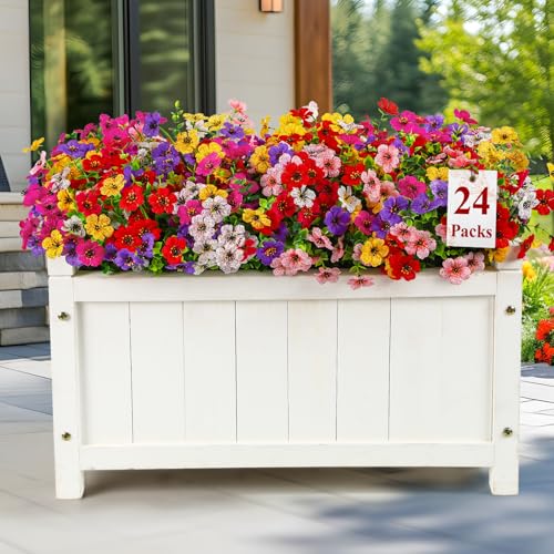Alupssuc 24 Bouquet de Fleurs Artificielles en Plein Air Décoration, Mélangé 6 Couleurs Violet Plastique Fausses Fleurs Plantes, Adaptées pour Intérieur Extérieur Paniers Suspendus Jardin Mariage