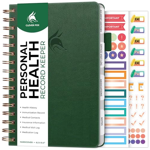 Clever Fox Personal Health Record Keeper Medical Care Planner Wellness & Medication Tracker Journal for Patients Organizer Notebook Daily Tracking Log Book & Appointment Diary (Forest Green)