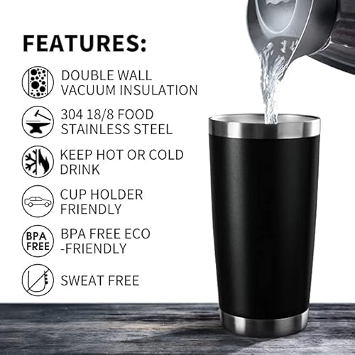 Coffee Cup Tumbler 20Oz Stainless Steel Vacuum Insulated Mug With Lid, Double Wall Travel Mug, Durable Powder Coated Coffee Cup, Suitable For Ice Drinks And Hot Beverage (Black) #TOP3