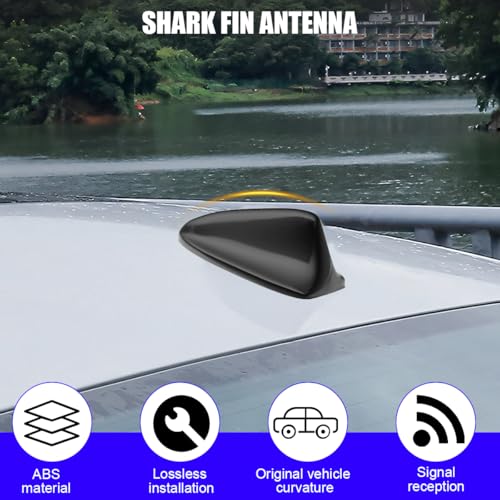 Norkmdi Car Shark Fin Antenna Cover, Vehicle AM/FM Radio Signal Aerial Cover with Adhesive Tape, Top Roof Mount Automotive Antenna Replacement Decoration Accessories, Universal Fit (Black)