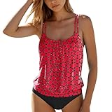 Bañador Bandeau Mujer Bikini Que Deja Pasar El Trajes de Baño Tankini para Mujer Talla Grande Verano Playa 2 Piezas Traje de Baño Natación Camisetas Sin Sujetador Bikini Deportivo Traje (Red M)