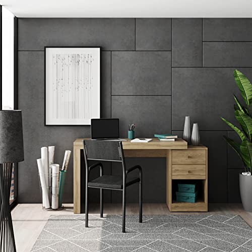 Techni Mobili Expandable Desk With Storage Drawers & Open Shelf - Expands From 47 Inch To 57 Inch - Pine Computer Desk With Printer Space - Modern Home Office Table With Drawers Blanco Collection #TOP1