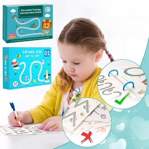 Image of SUPER TOY 64 Pages Magic Grooved Writing Practice for Kids Tracing Book Reusable Copybook for Kids Ages 3-5 Drawing, Writing Lines Shapes Montessori Kit for Children