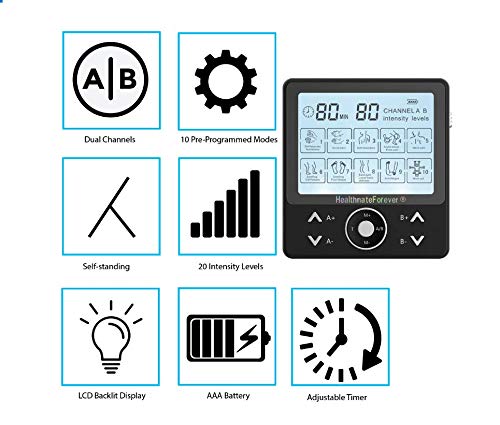 10 Modes Best Muscle Stimulator tens EMS nmes Unit Machines Electric Electronic Pulse Massagers for Back Shoulder Neck Legs Knee Body Pain tmj Replacement Pads HealthmateForever Pro10ab2c (Black) - Thumbnail 4
