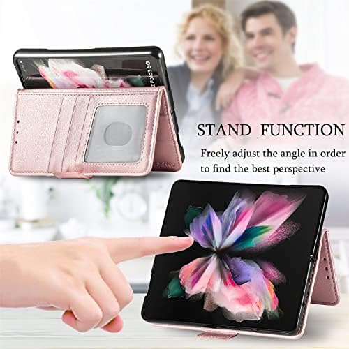 Compatible with Samsung Galaxy Z Fold4 5G 2022, Silm Fit Premium Leather Card Holder Wallet Case with S Pen Holder Phone Cover Case for Galaxy Z Fold 4, Pink