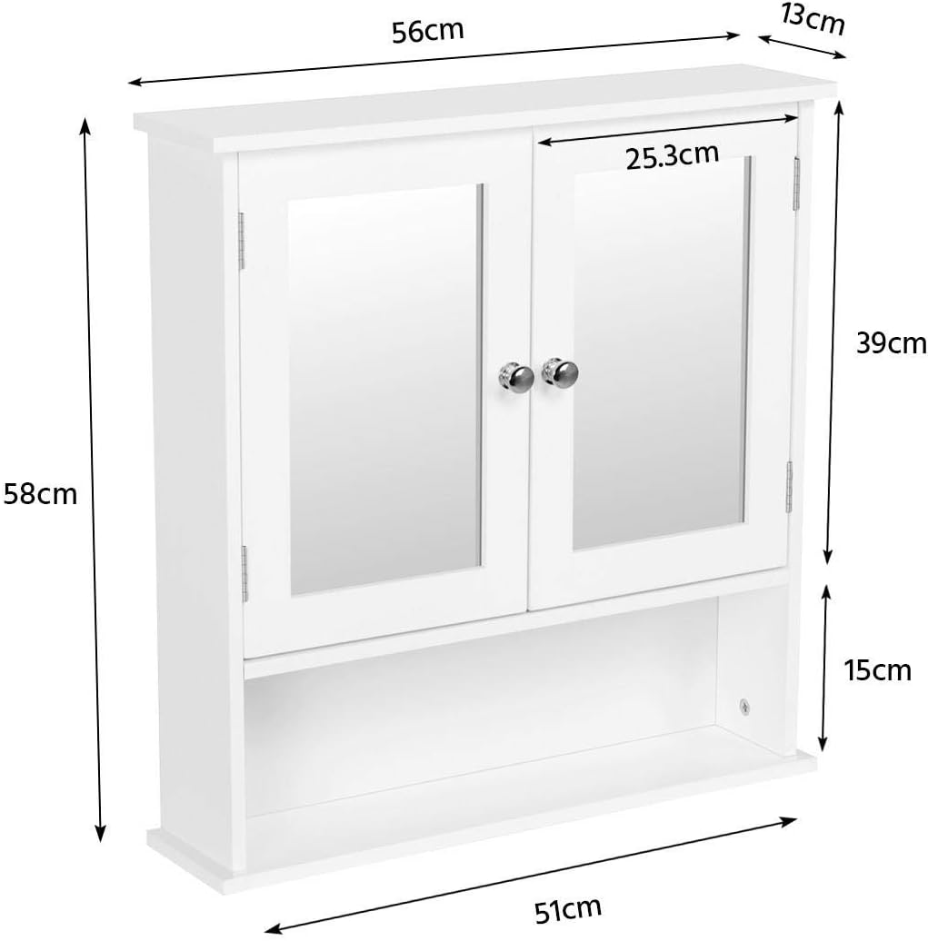 Yaheetech Wall Cabinet with Mirror, front view.