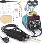 YIHUA 939D-VII pirografo professionale Kit per penna a bruciatura del legno Stazione 2-in-1 Solid-Point 200-480°C (con display di temperatura)/Wire-Nib 250-750°C con 23 punte, 25 punti solidi