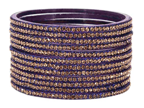 Image of NMII Glass with Zircon Gemstone and Beads Studdded Glossy Finished Traditional Bangle Set For Women and Girls