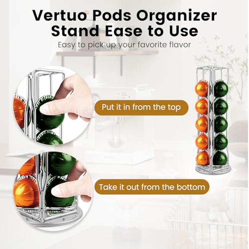 Image of Coffee Pod Stand Holder for Nespresso Vertuoline 20 Pods, Coffee Bar Vertuo Pod Organizer Rack, 360 Rotating Coffee Capsule Holds Storage, 20 Pods Holder Spinner for Nespresso Vertuo Line (Silver)