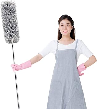2025 NEW -Microfiber Duster with 100 Inches Extendable Pole, Detachable & Bendable Feather Duster, Stainless Steel, Extra Long Telescopic, Perfect for Cleaning Cobweb,Cleaning Roof, Ceiling Fan
