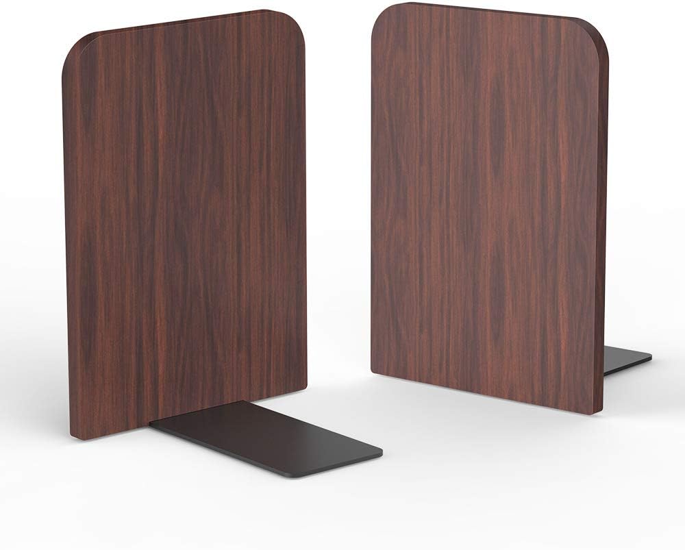 T ATHINK Walnut Wood Bookends, Heavy Duty Desktop Rustic Book Ends Stand Shelves Support Tons of Books, Nonskid