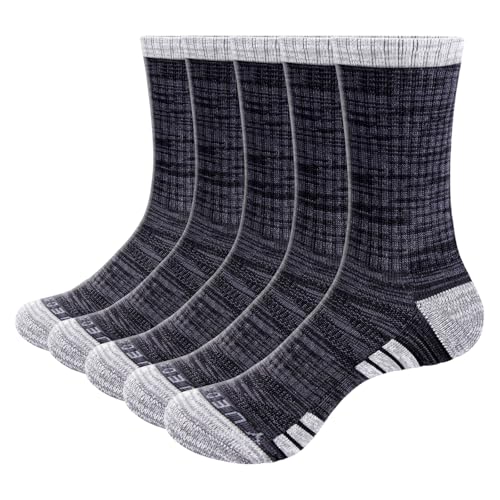 Image of YUEDGE Womens Socks Moisture Wicking Cushioned Crew Socks For Women, Performance Gym Tennis Training Athletic Socks, 5 Pairs