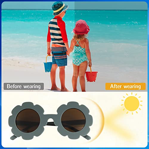 8 Stück Kinder Sonnenbrille Runde Blumen Geformt Brille, Retro Polarisierte UV 400 Schutz für Kleinkinder, Mädchen, Jungen, Strandparty